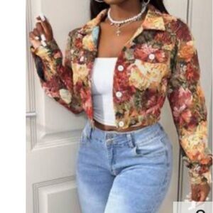Vibrant Floral Cropped Jacket